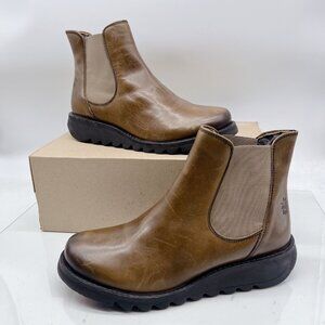 Fly London Salv Platform Chelsea Ankle Boots Comfort Brown Leather EU 42 US 11
